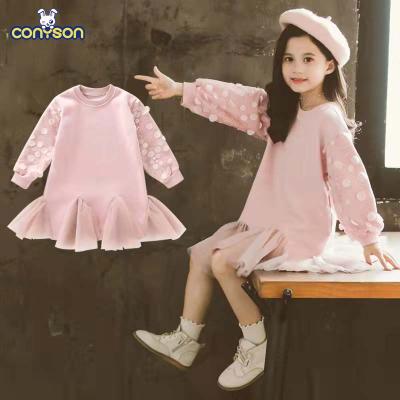 China Conyson Fashion Spring Sheath Wholesale Washable Kids Long Pink Lace Mesh Clothing Dresses Casual Cute Bridesmaids for sale