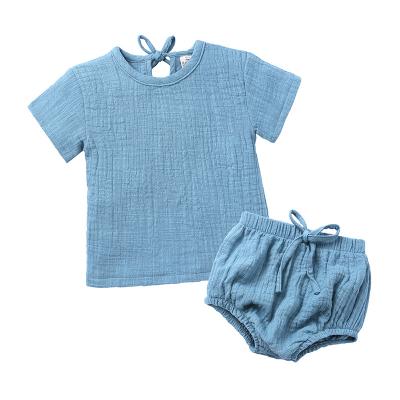 China 2021 New Fashion Summer High Quality Strappy Cotton Breathable Casual Shorts Tops Sheath Ruffles Shorts Baby Suits Kids Clothing Set for sale