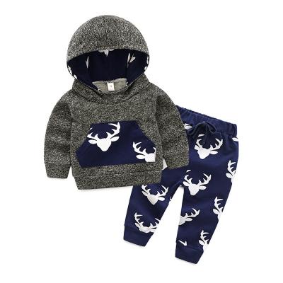 China Autumn Winter Newborn Baby Cartoon 2pcs Anti-Static Elk Sweater Christmas Outfit Cotton Hooded Clothes And Pants Baby Boy for sale