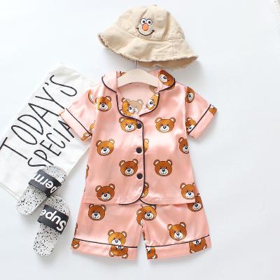 China Cubs Bear Service Cartoon Bear Fabric Summer Thermal Home Sleeve Shorts Kids Pattern Short Sleeve Pajamas Sets for sale