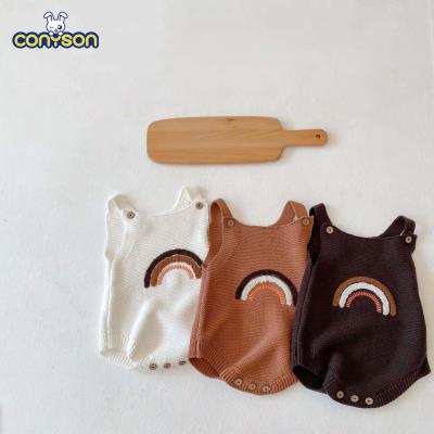 China Wholesale Conyson High Quality Sleeveless Cotton Newborn Baby Clothes Knit Jumpsuit 3 Colors Rainbow Cotton Baby Rompers for sale