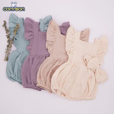 China Conyson Summer Warm Summer Sleeveless Overalls Breathable Washable Substantial Eco-Friendly Washable Substantial Sale With 2Pcs Headband Sets 100% Cotton Candy Baby Rompers for sale