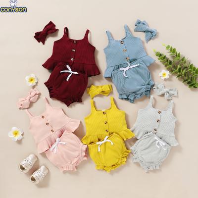 China Conyson Baby Factory Eco-Friendly Washable Breathable Substantial Supply Round Pure Color Eco-Friendly Collar Substantial Sleeveless Newborn Button Fits Rompers Baby Kids Clothing place of rompers for sale