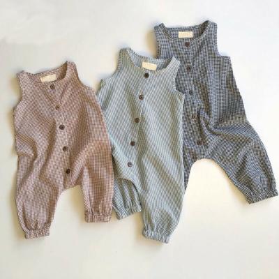 China Substantial Eco-Friendly Washable Korean Newborn Rompers Covered Summer Substantial Plain Lattice Cotton Baby Sleeveless Jumpsuit High Quality Breathable Eco-Friendly Washable for sale