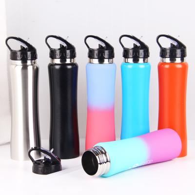 China Sustainable Custom Sport Water Bottle Stainless Steel Double Wall Flask With Portable Straw Lid for sale