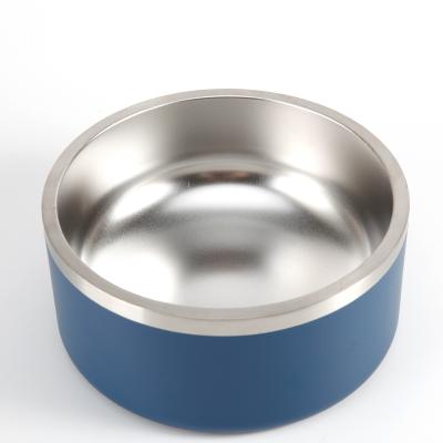 China Large Capacity Stainless Steel Dog Bowl Double Wall Powder Coated Pet Bowl Non Slip Dog Food Bowl for sale