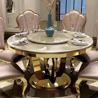 China Hot Sale Modern Dining Table Set Round Rotating Dining Table Set 6 Chairs for sale