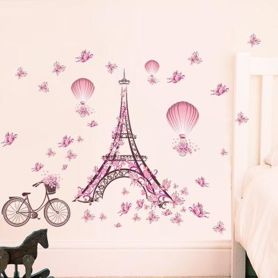 China Waterproof+Eco-friendly Colorcasa DIY Decals Home Decoration Butterfly and Rose Bike Wall Sticker for Girl's Room for sale