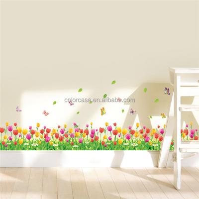 China Waterproof+Eco-friendly Colorcasa DIY Wall Stickers Removable Wall Decal Tulip Flowers Skirting Line Decorative Home Decor Wallpaper (053) for sale