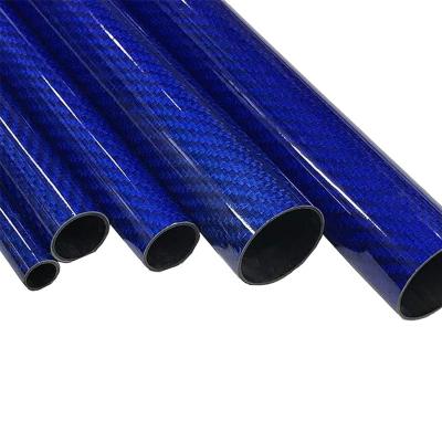 China Eco-friendly Blue Carbon Kevlar Fiber Tubes - 25mm x 23mm x 1000mm - 3K Roll Wrapped 100% Carbon Kevlar Fiber Tube Glossy Surface for sale