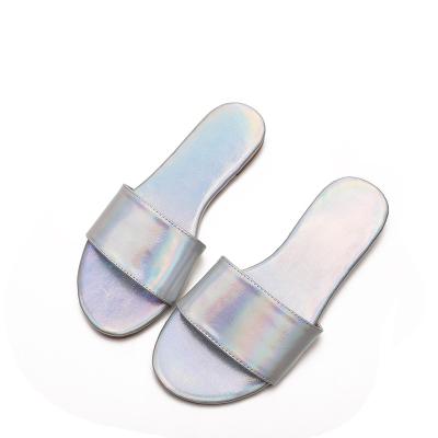 China 2022 hot new fashion summer women's shoes the trend fashion indoor and outdoor women's slippers fashion flat comfortable shine silver for sale