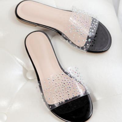 China 2020 comfortable women's slippers fashion transparent upper rhinestone soles of the new large size foreign trade women's shoes summer fashion trend for sale