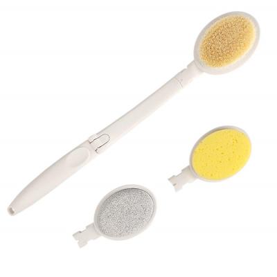 China 19.8 Inch Long Handle Elderly Bath Sponge Bath And Back Sponge 3 In 1 Foldable Shower Brush With Brush Sponge Pumice Head for sale