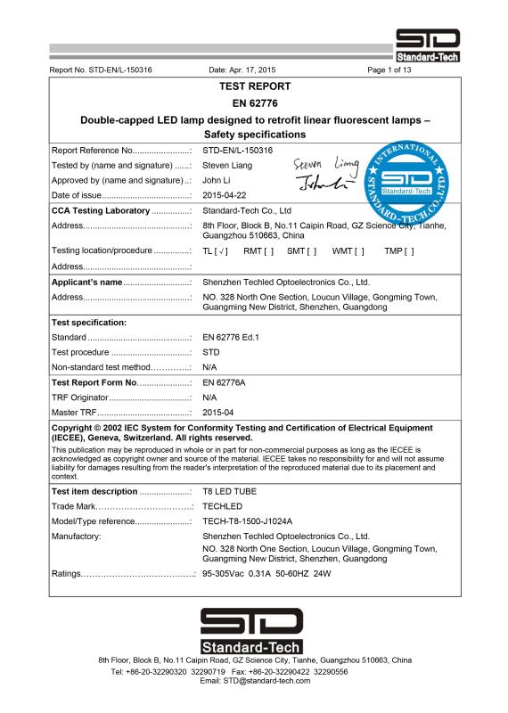 EN62776 - Shenzhen Techled Optoelectronics Co., Ltd.