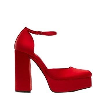 China Unique thick high heel wedding shoes waterproof women's shoes autumn and winter new romantic satin red buckle Christmas party for sale