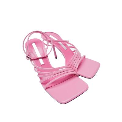 China Pink thin belt buckle fashion high heel temperament square main sandals light autumn new women's shoes for sale