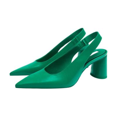 China 2021 New Style Breathable Hot Sale Open-Heeled Shoe Retro Thick High Heel Muller Heel Shoes Temperament Female High Heel Pointed Sandals for sale