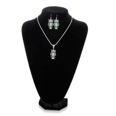 China Fashion Europe and America Personalized Jewelry Turquoise Owl Pendant Diamond Earring Necklace Set for sale