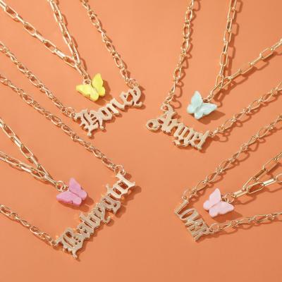 China FASHIONABLE Bohemia Multilayer Acrylic Letter Chain Alphabet Pendant Necklace Butterfly for sale