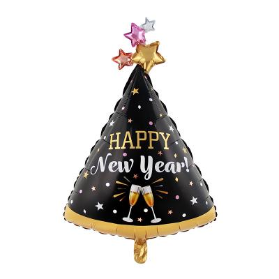 China Hot Sale Party Decoration New Year Series Christmas Tree Shaped Shiny Foil Balloons Stars Banner Party Hat For Party Decoration for sale