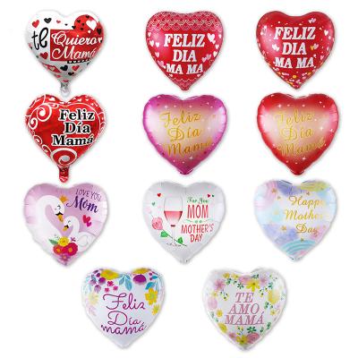 China Advertising Toy 18inch Mother's Day Balloons Spain Feliz Dia Mama Aluminum Foil Heart Shaped Balloons For Mother's Day Party Decoration for sale