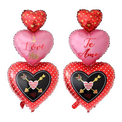 China Advertising Toy Wholesale String three bilateral heart united diamond love foil balloon globos for Valentine's Day proposal confession decor for sale