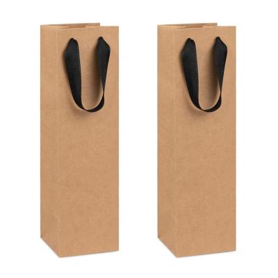 China Recyclable High Quality Fashion Custom Logo Printed Brown Wine Kraft Paper Gift Bottles Packaging Shopping Bags for sale