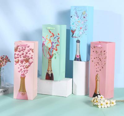 China Wholesale Customized Recyclable Champagne Beer Liquor Bottle Paper Bags With Handle For Wine Premium Paper Bag for sale