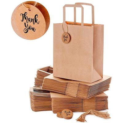 China Custom Logo Printed Handled Thank You Wedding Party Stamps Eco - Friendly Tags Brown Kraft Paper Gift Packing Small Shopping Bags for sale