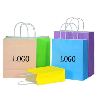 China Recyclable Wholesale Custom Logo Printed Cheap Promotional Multi Color Design Fashionable Kraft Paper Clothing Wrapping Paper Shopping Bags for sale