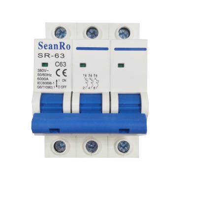 China SeanRo AC mcb 3p 380v 63a mcb 380vdc circuit breaker switches contractors 4.5KA / 6KA for sale