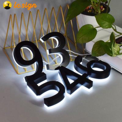 China Buildings Customized Gold Laser Cut Led Backlit Luminous Stainless Steel House Door Numbers for sale