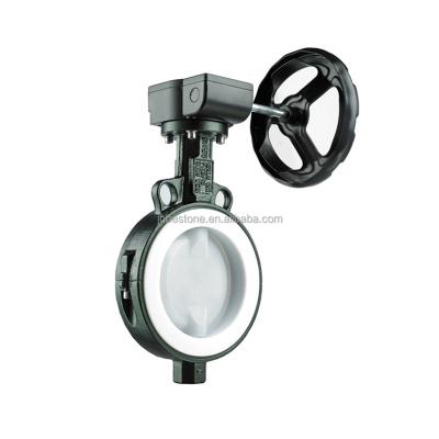 China General Gearbox Wafer PTFE Lined Butterfly Valve PN10 / PN16 WCB Body for sale