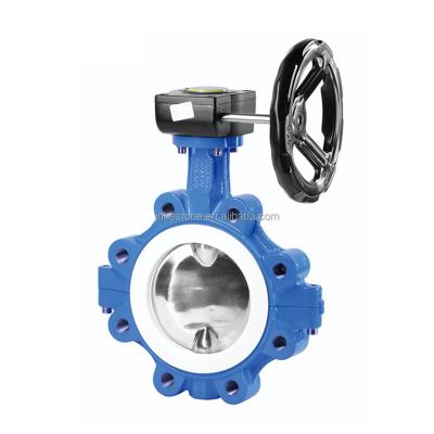 China General Seat PTFE Lug Butterfly Valve With Polished Disc Gearbox Operate for sale