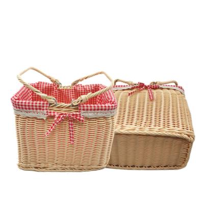 China Modern Hot Sale Imitation Rattan Sepet White With Handle Rattan Basket Picnic Wicker Basket for sale