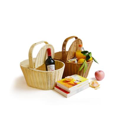 China Traditional Autumn Wicker Basket With Handles Handmade Bamboo Picnic Basket for sale