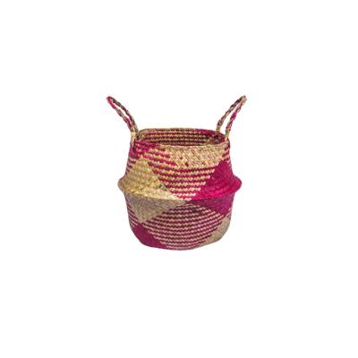 China 2021Hot Sale Traditional Vegetable Plankton Basket with Frutas Seagrass Lid Cesta Basket Puff Storage Basket Large Plant Woven Pot for sale