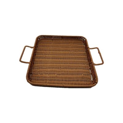 China Sustainable Rattan Bread Plastic Woven Handmade Vegetables Display Tray Restaurant for sale