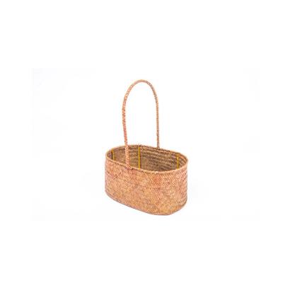 China Traditional Hot Sale Hand - Decor Woven Wicker Snack Flowers Vegetable Plankton Woven Baskets Storage Basket With Long Handle Open Mouth Bags for sale