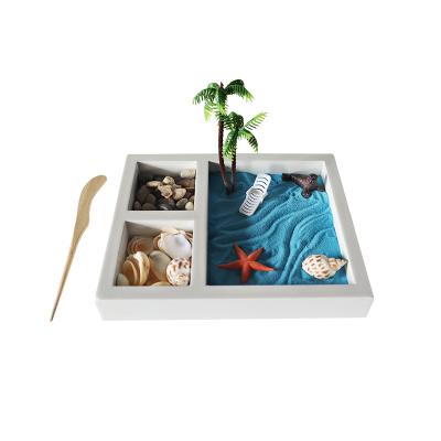 China Unique Europe Summer Beach Ocean Sand Zen Garden Mini Meditation Zen Garden For Desktop Sand Box for sale