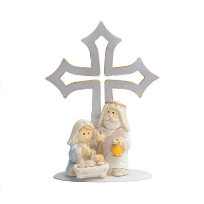 China Europe's New Hot Creative Jesus Birth Iron Desktop Nativity Christmas Gift Set Mini Cross Jesus Statues Home Decor for sale