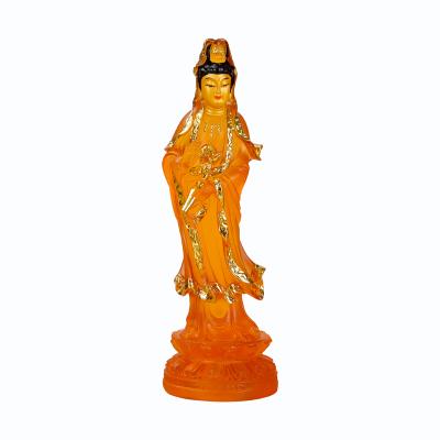 China Religious Resin Guan Yin Amber Mini Buddha Statue Standing from Europe for Home Decor for sale