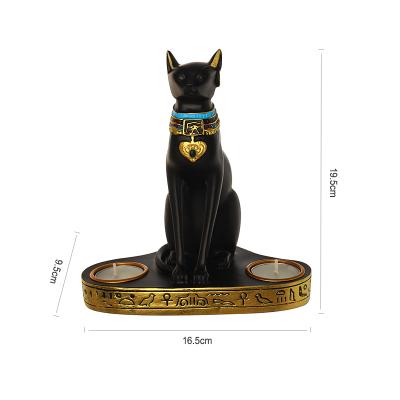 China Black Egyptian Personalized Egyptian Cat Candle Holder Egyptian Animal Home Decor Statue Figurine Goddess for sale