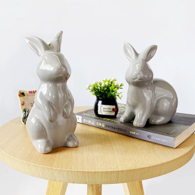 China Europe Lovely Bunny Rabbit Figurine Statue Mini White Ceramic Modern Bunny Statue Home Decor for sale