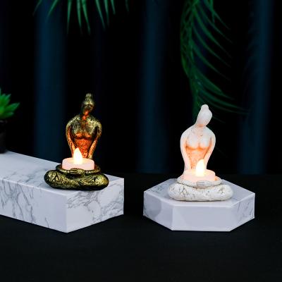 China White Meditation Mini Yoga Statue Europe Pose Yoga Figurine Decor Candle Holder Resin Candle Holder for sale