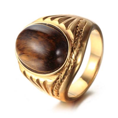 China Hiphop Hot Sale 18k Gold Tiger Eye Multicolor Stainless Steel High Quality Marine Ring For Man for sale