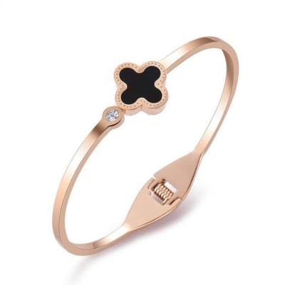 China Other Four Leaf Clover Shape Jewelry Stainless Steel Gold Plated Bangle Bracelet China Factory for sale