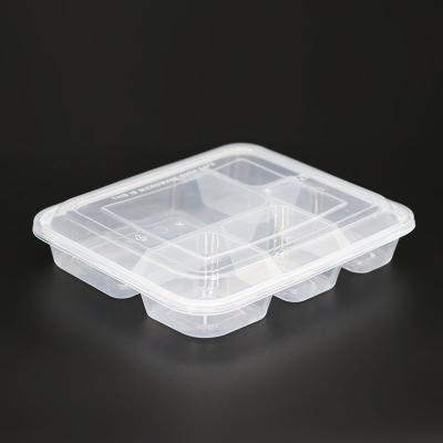 China 22oz/650ml Plastic Microwavable Microwave Food Container Tableware 5 Compartment Food Storag Disposable Container With Lid for sale