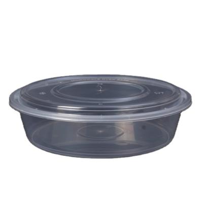 China Large Capacity/Recyclable Plastics Round Plastic Disposable Tableware Take Out Food Packing Lunch Box Air Tight Food Container for sale