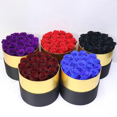 China Gifts Wholesale Luxury Round Flower Paper Cardboard Gift Box Preserved Eternal Roses Flowers in Gift Box for Valentines Day Gifts for sale